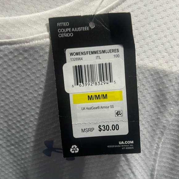 Ladies under armor, white T-shirt knit size medium new measures 18 pit to pit - Picture 2 of 3